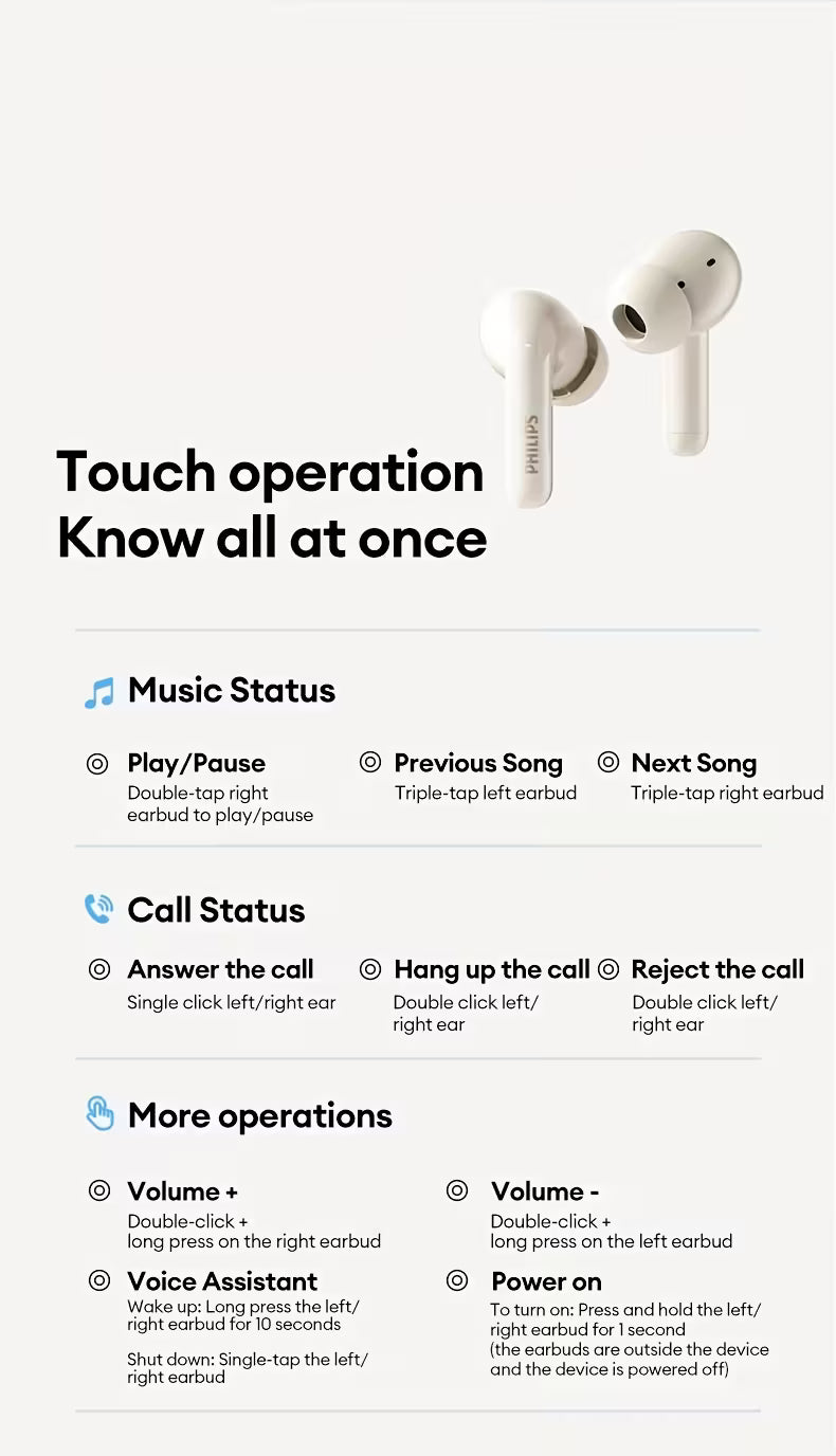 PHILIPS TAT1320 Wireless Earbuds – Low-Latency Audio & 24-Hour Playtime